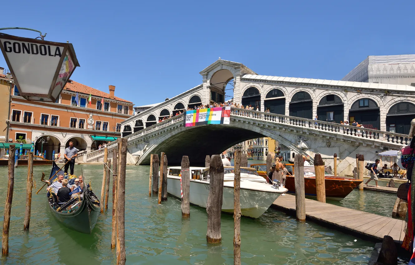 Photo wallpaper boat, home, Italy, Venice, channel, gondola, the Rialto bridge