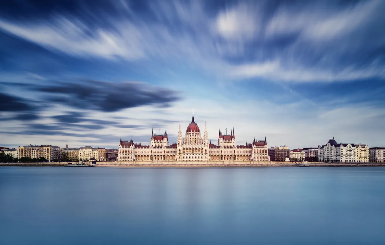 Photo wallpaper the sky, water, the city, excerpt, Parliament, Hungary, Budapest