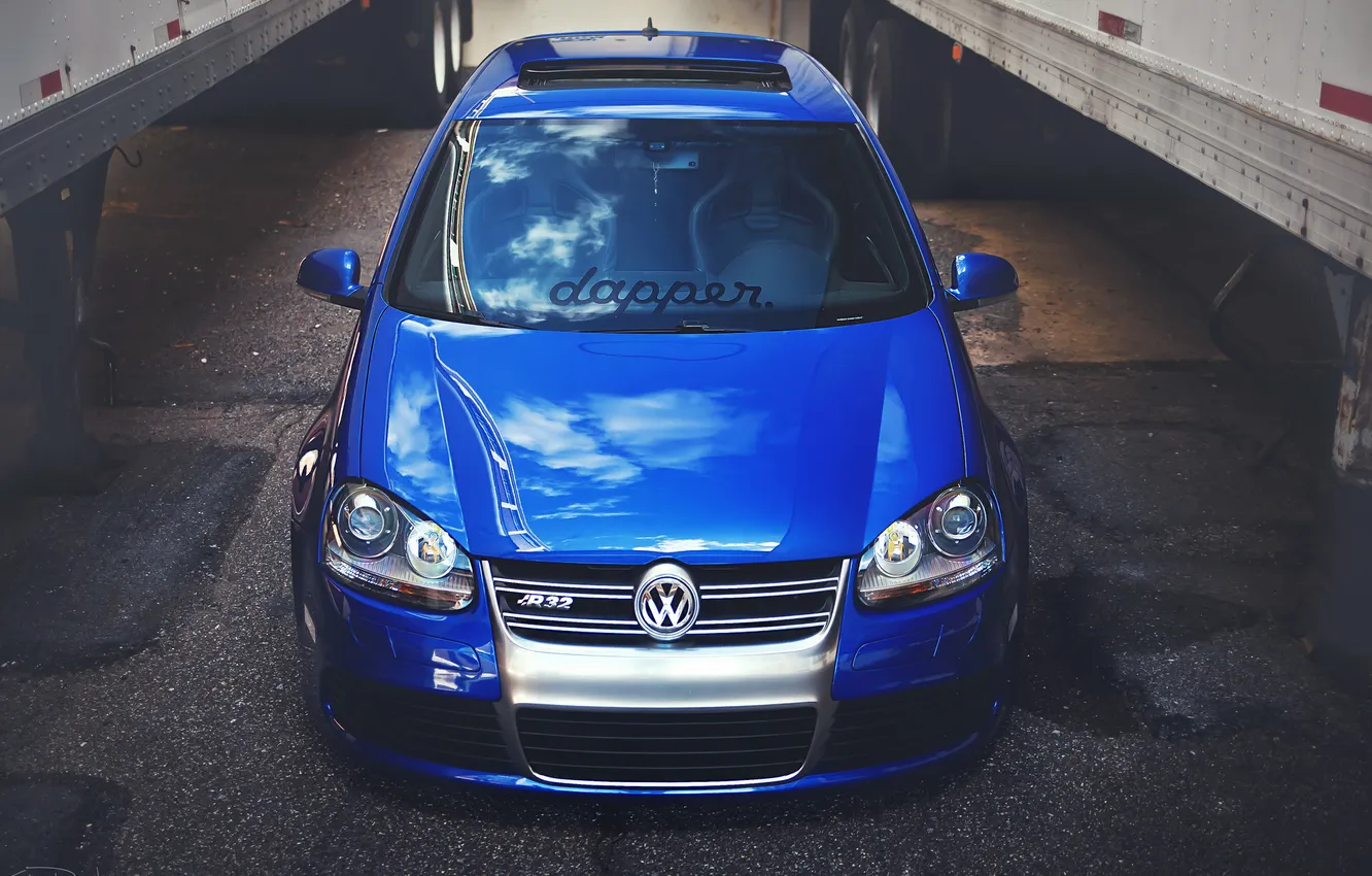 Photo wallpaper blue, tuning, volkswagen, Golf, R32, golf, the front, gti