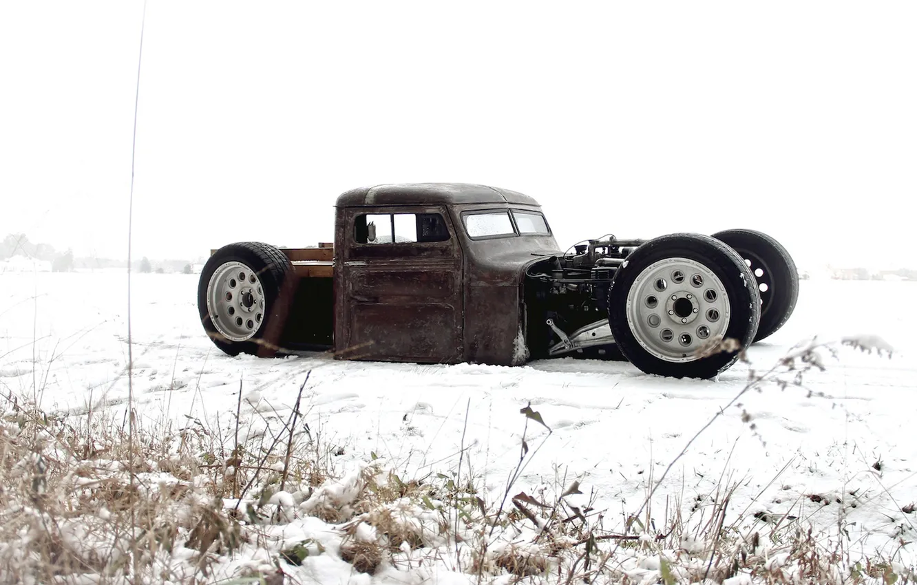 Photo wallpaper winter, snow, Volkswagen, hot rod, Volkswagen, ratroad, hotrod, ratrod