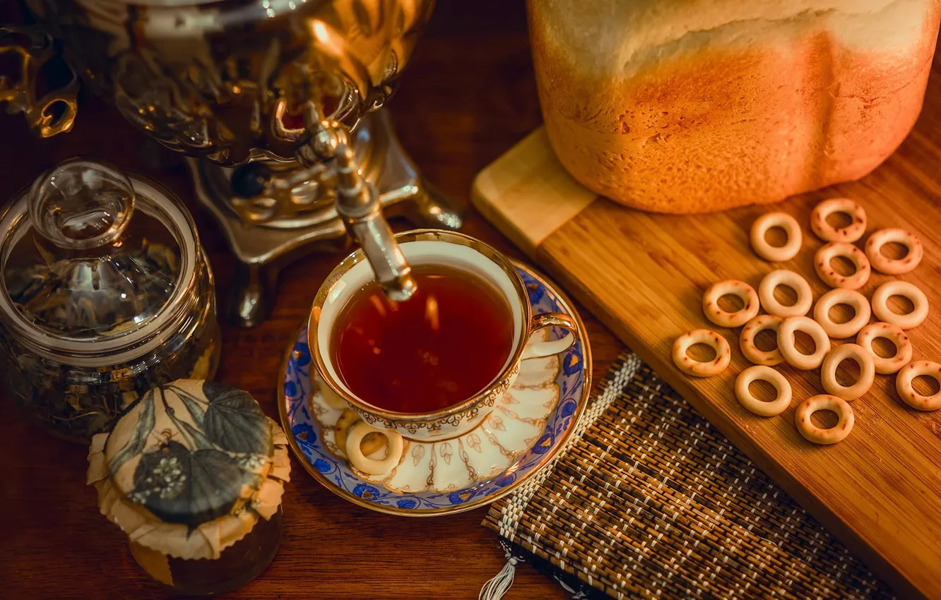 Photo wallpaper tea, samovar, drying