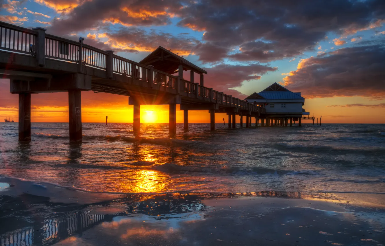 Photo wallpaper beach, sunset, pierce, Florida, USА, Clearwater Beach