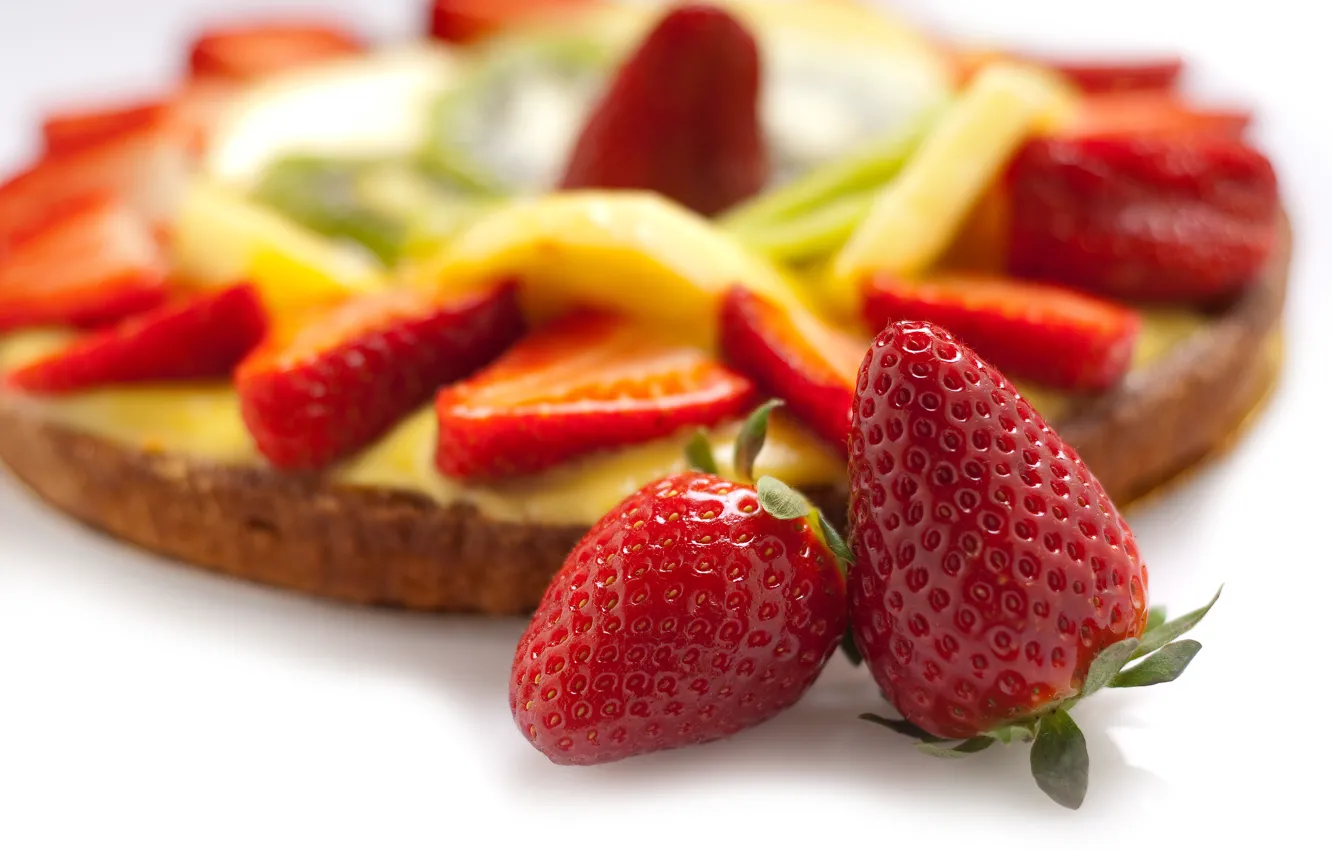 Photo wallpaper berries, strawberry, cake, cream, dessert, cakes, sweet