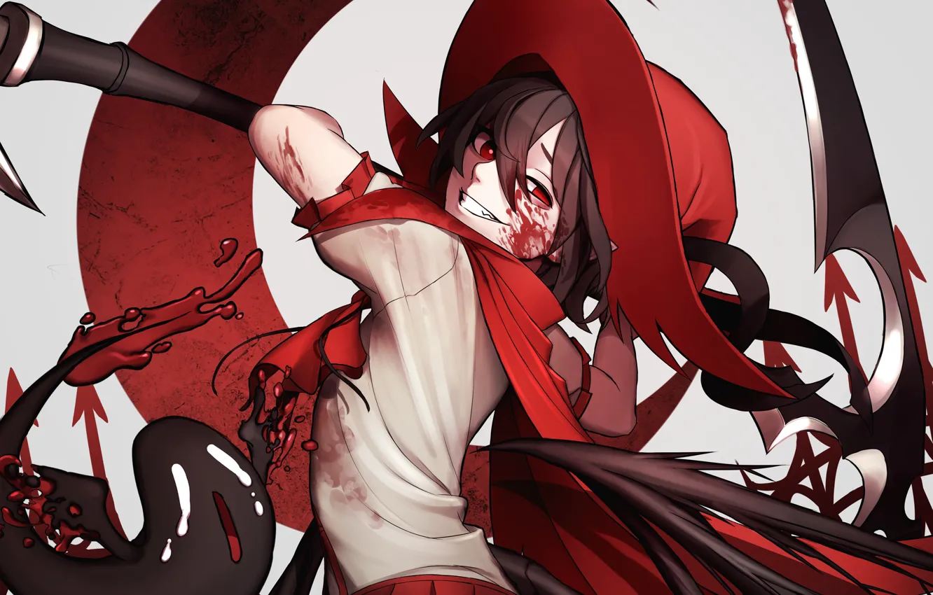 Photo wallpaper girl, smile, weapons, blood
