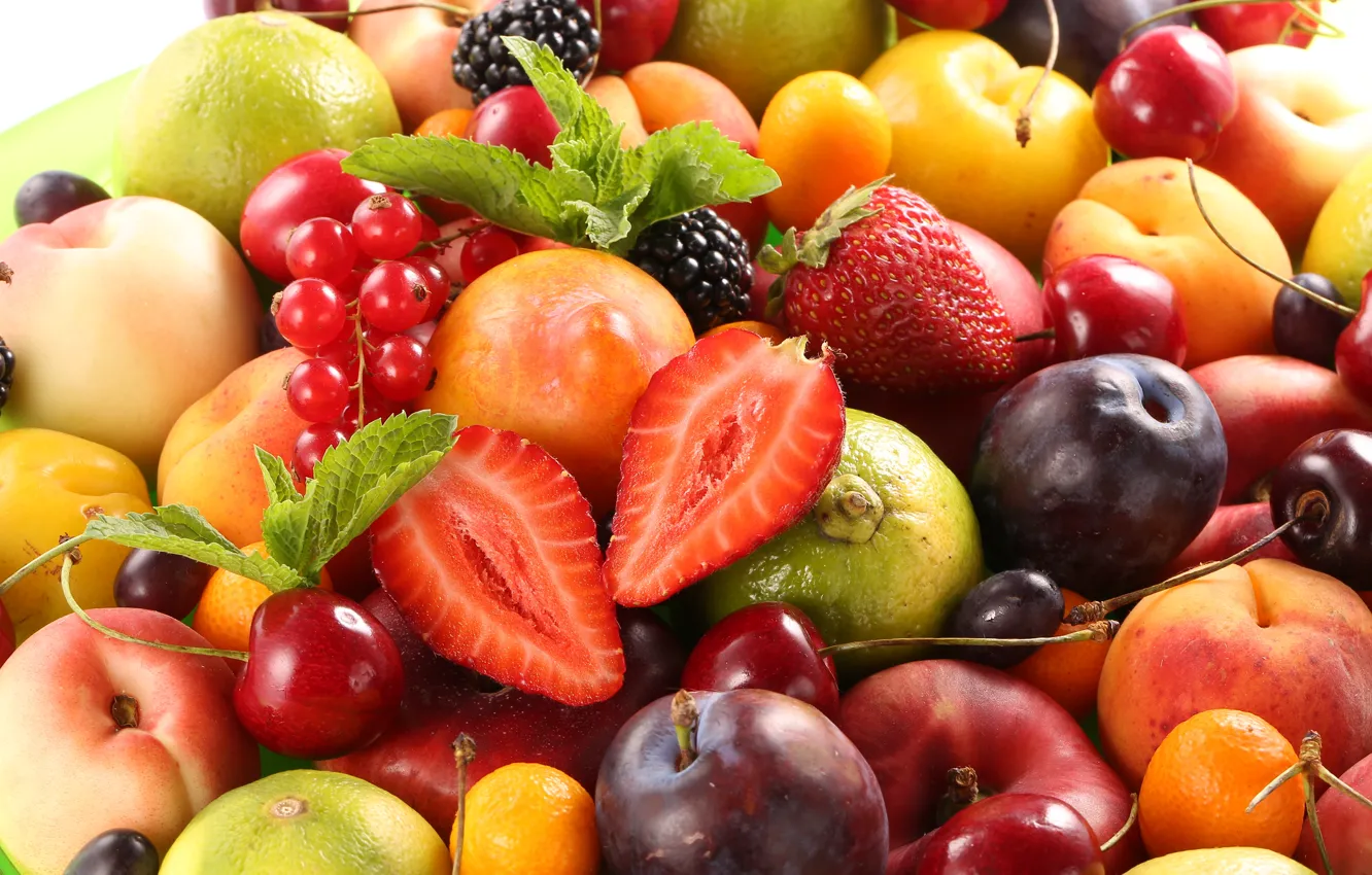 Photo wallpaper berries, strawberry, fruit, peaches, plum, fresh, cherry, fruits