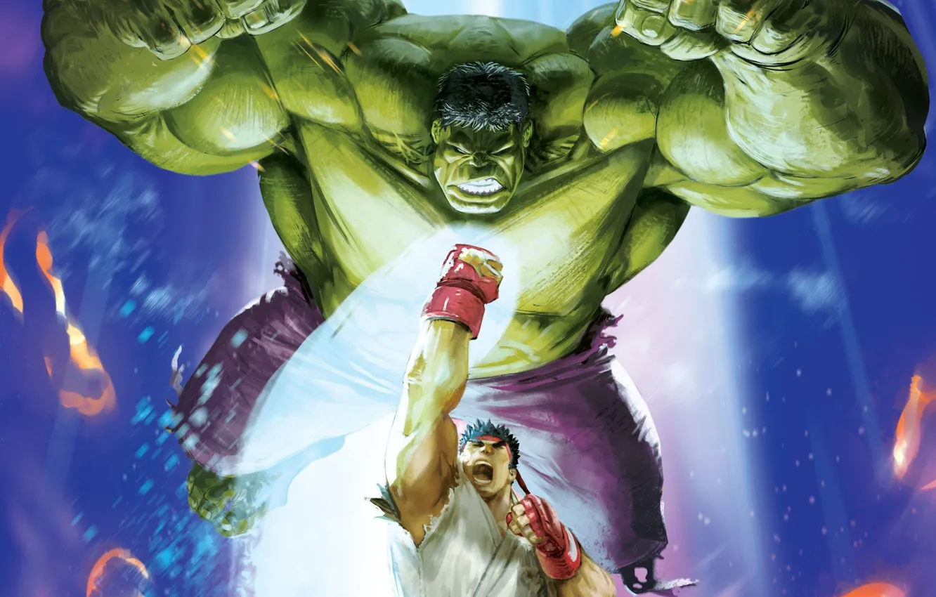 Photo wallpaper game, Hulk, big, cartoon, Marvel, fight, punch, Street Fighter