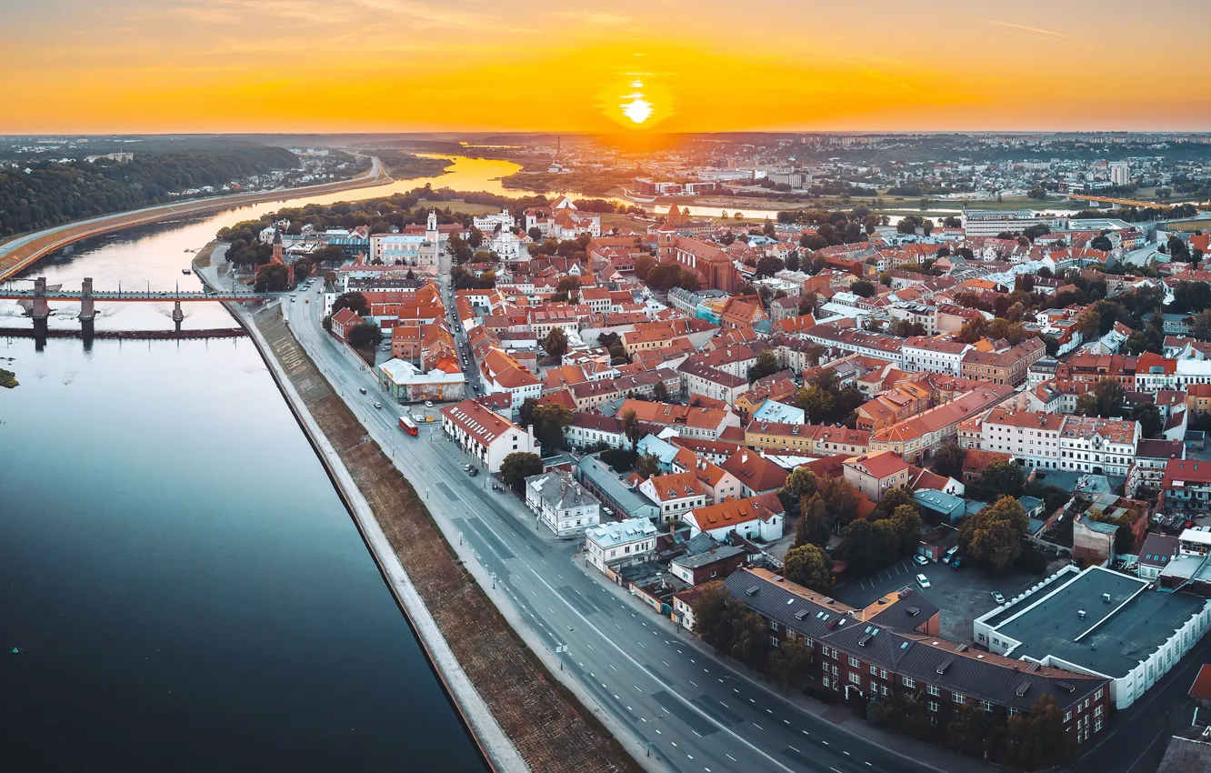 Photo wallpaper sunset, the city, Lithuania, Kaunas