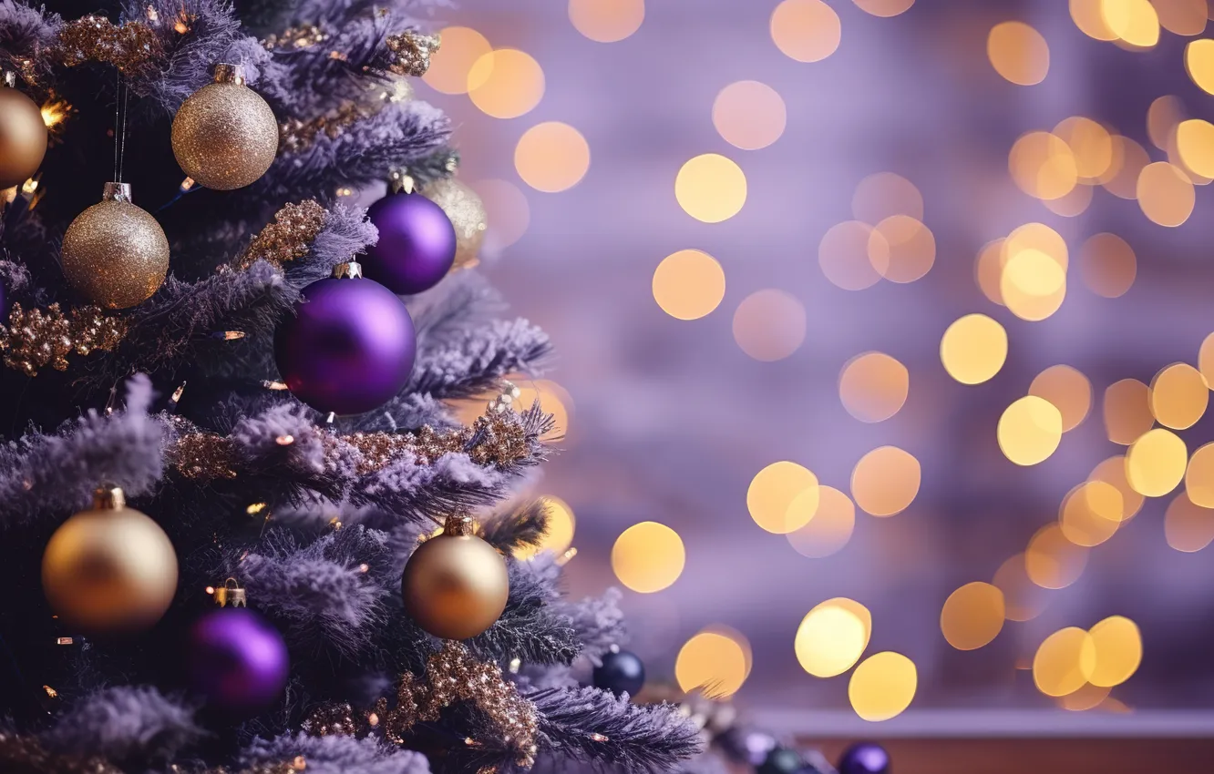 Photo wallpaper decoration, balls, tree, New Year, Christmas, golden, new year, Christmas