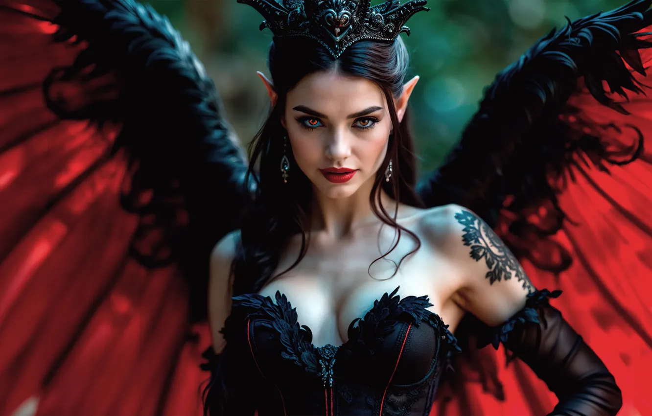 Photo wallpaper Vampire, Crown, Tattoo, Demon, Corset, Gloves, Wings, Makeup