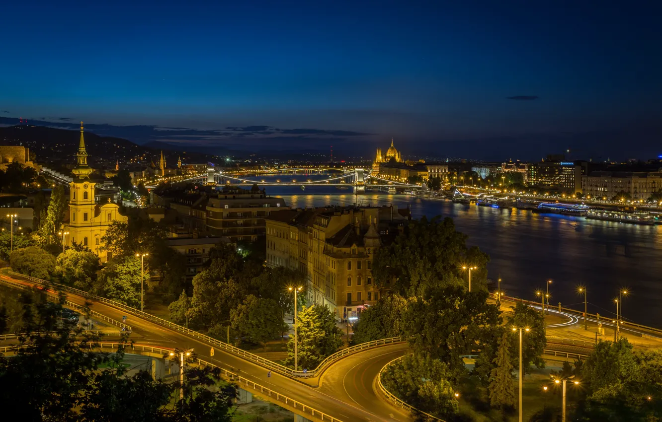 Photo wallpaper night, lights, backlight, Hungary, Budapest, Budapest