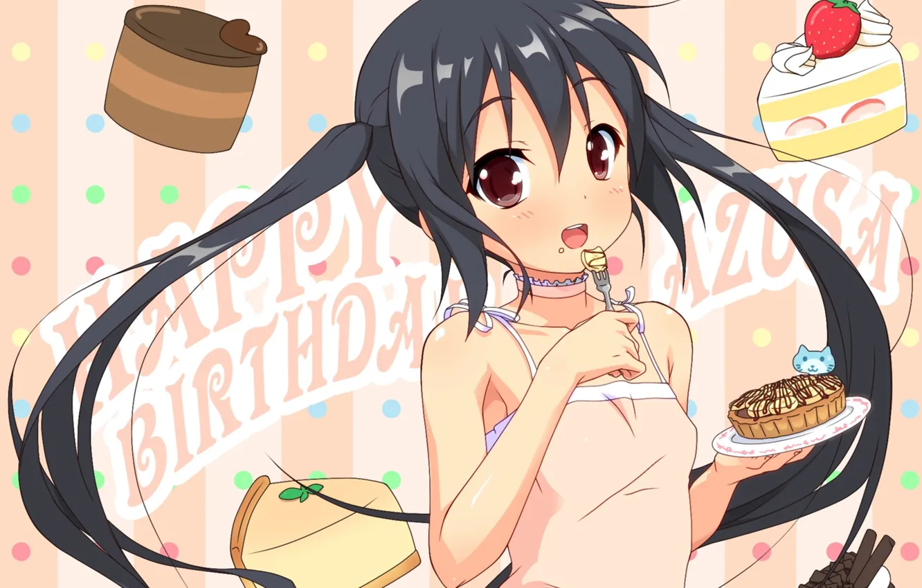 Photo wallpaper art, girl, k-on!, nakano azusa, sweet, pies, cakes, k10k