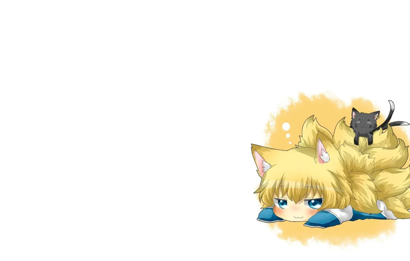 Photo wallpaper neko, Fox, Chibi, ears, ponytail