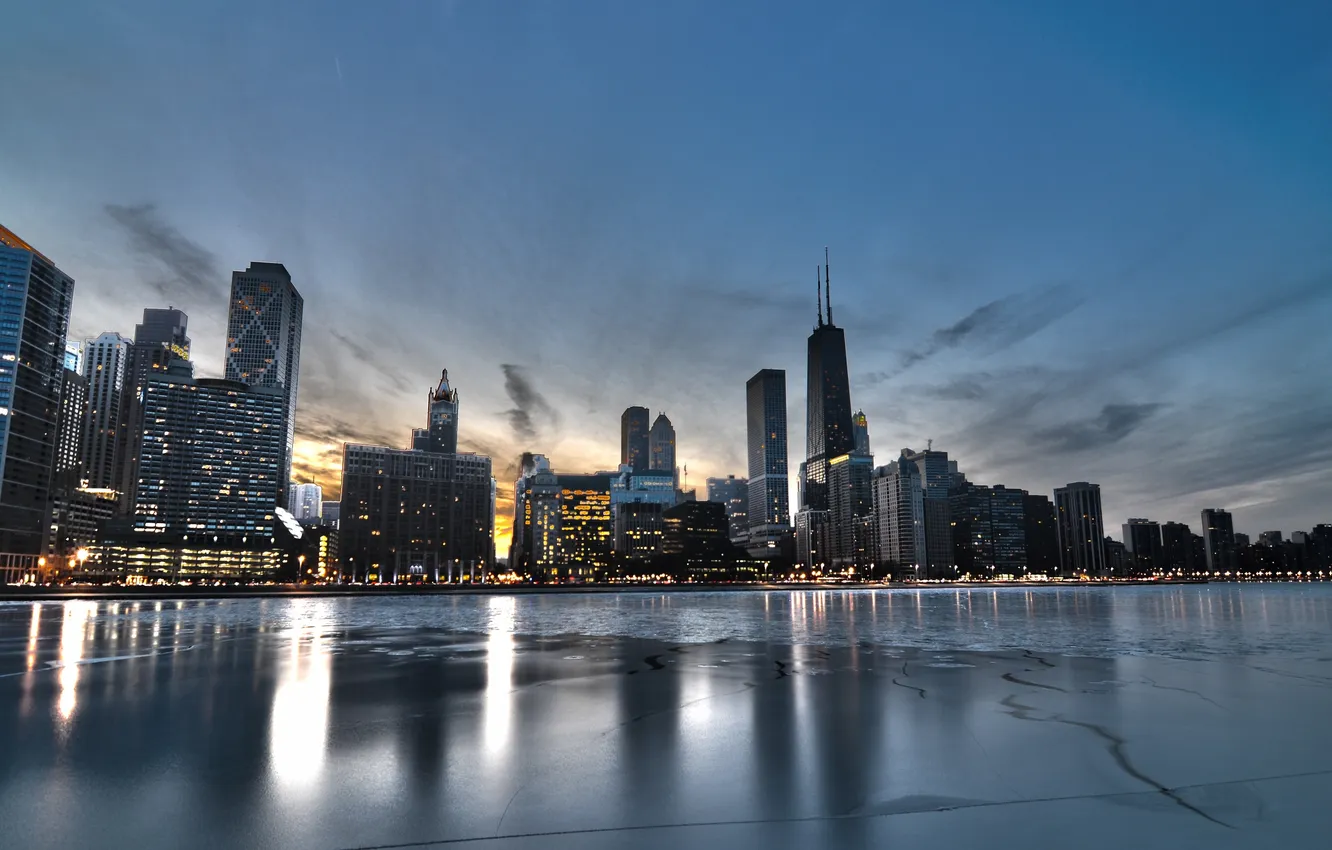 Photo wallpaper ice, winter, skyscrapers, Chicago, panorama, USA, Chicago
