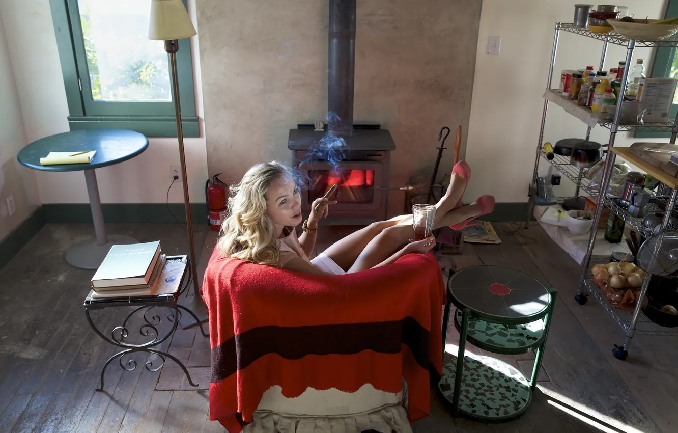 Photo wallpaper girl, background, Living room and pantry