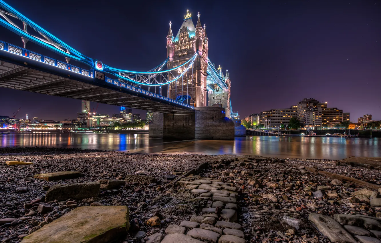 Photo wallpaper night, England, London, night, London, England, Golden Tower Bridge