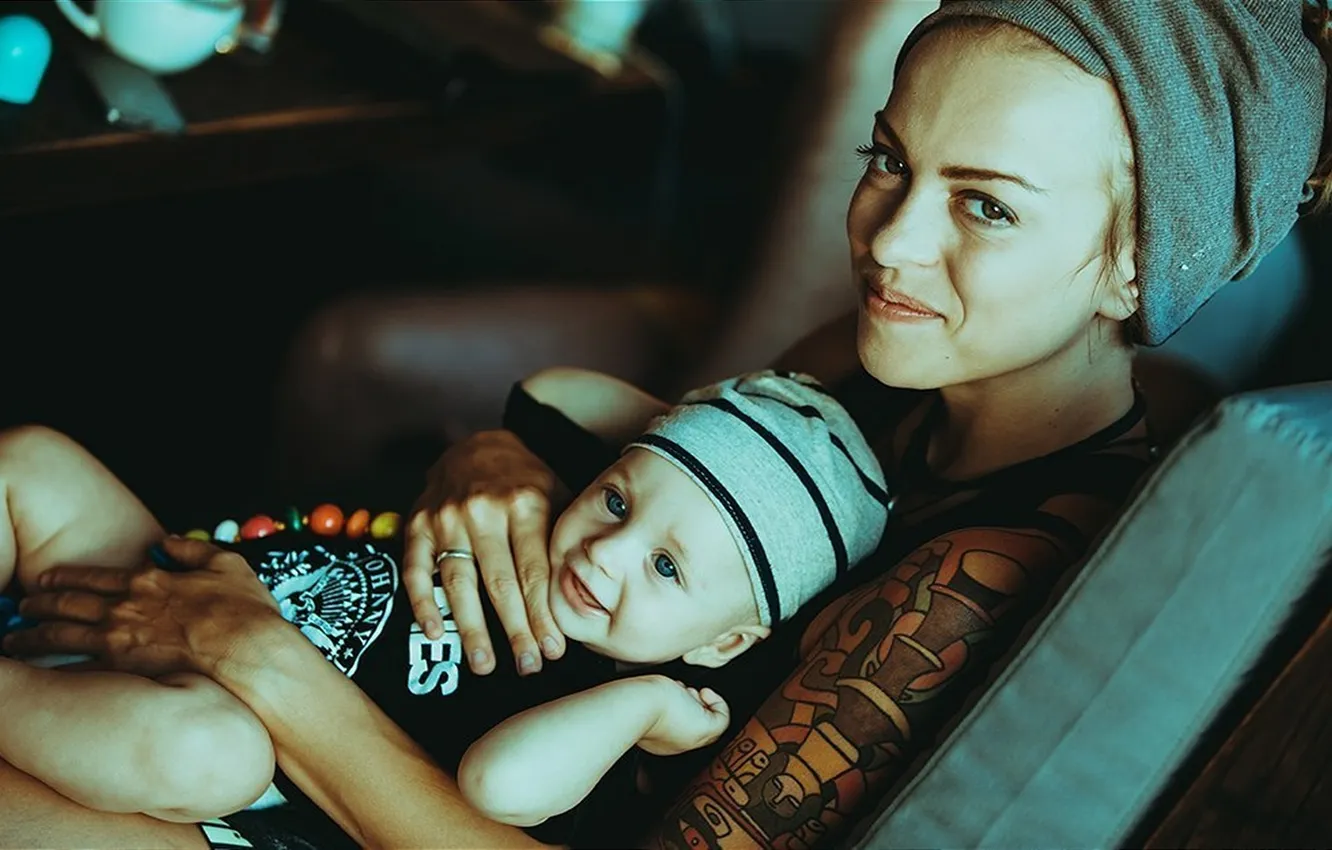 Photo wallpaper children, tattoo, child, tatoo, mother