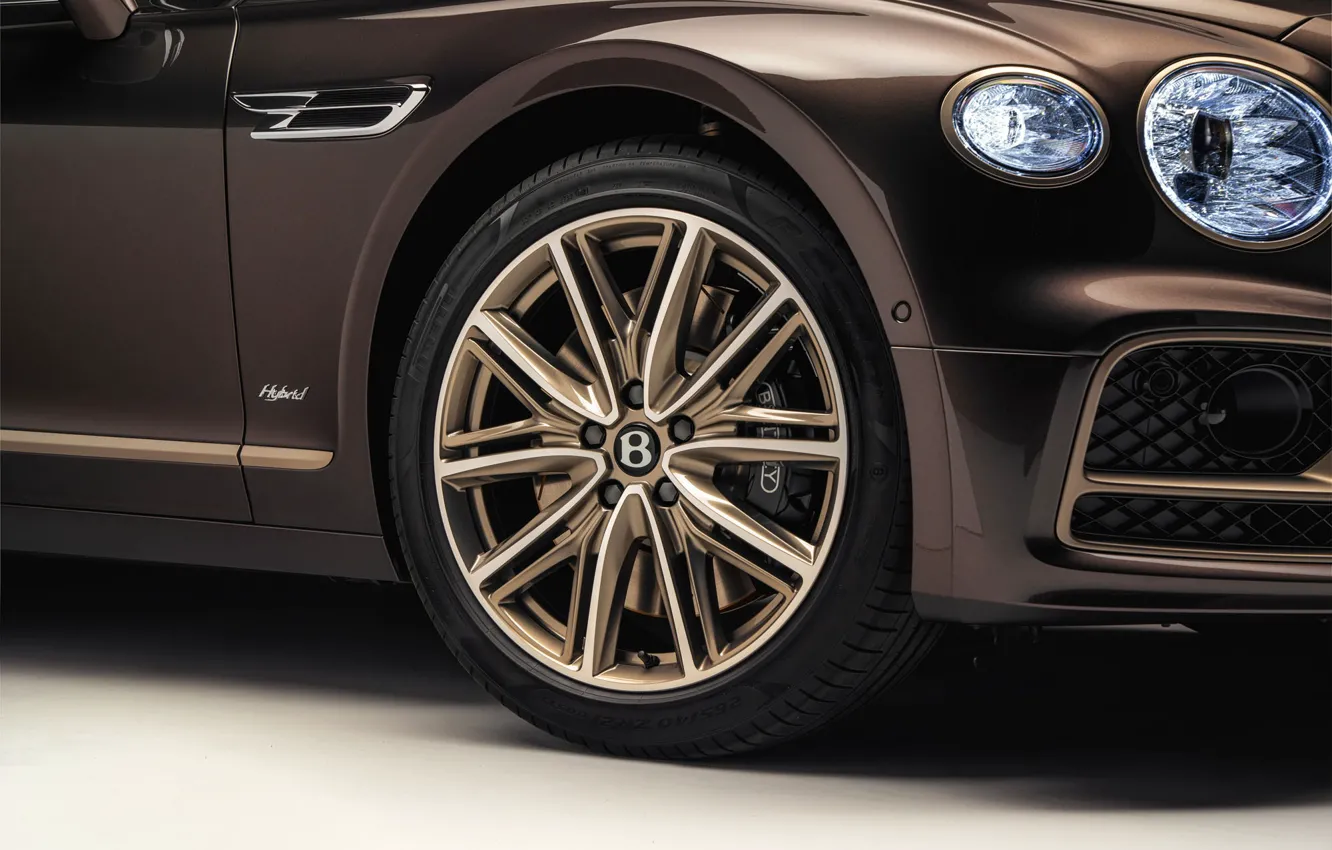 Photo wallpaper Bentley, logo, wheel, disk, Flying Spur Hybrid, Odyssean Edition, body part