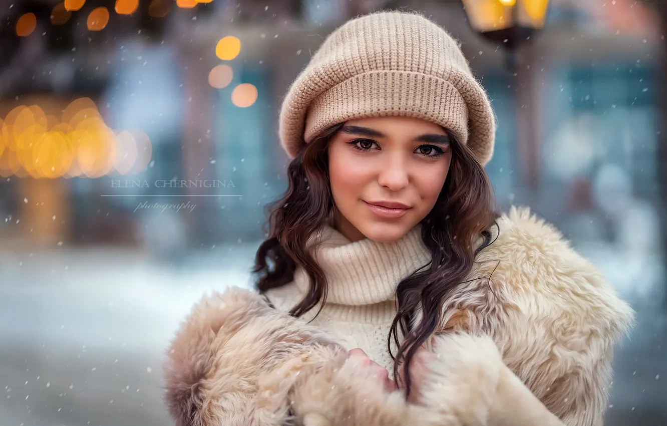 Photo wallpaper winter, girl, portrait, Elena Chernihiv