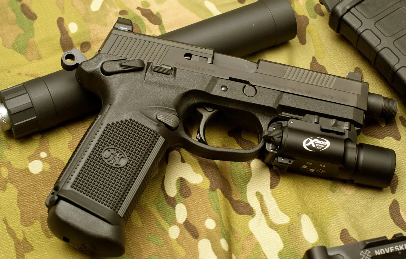 Photo wallpaper muffler, self-loading pistol, FN Herstal, FNH-USA, FN FNP