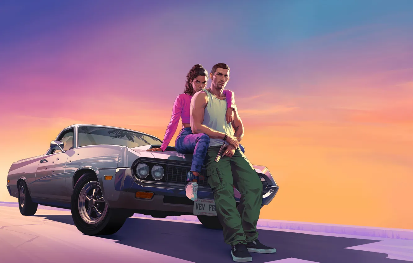 Photo wallpaper girl, Jason, male, car, two, Rockstar Games, Jason, Lucia