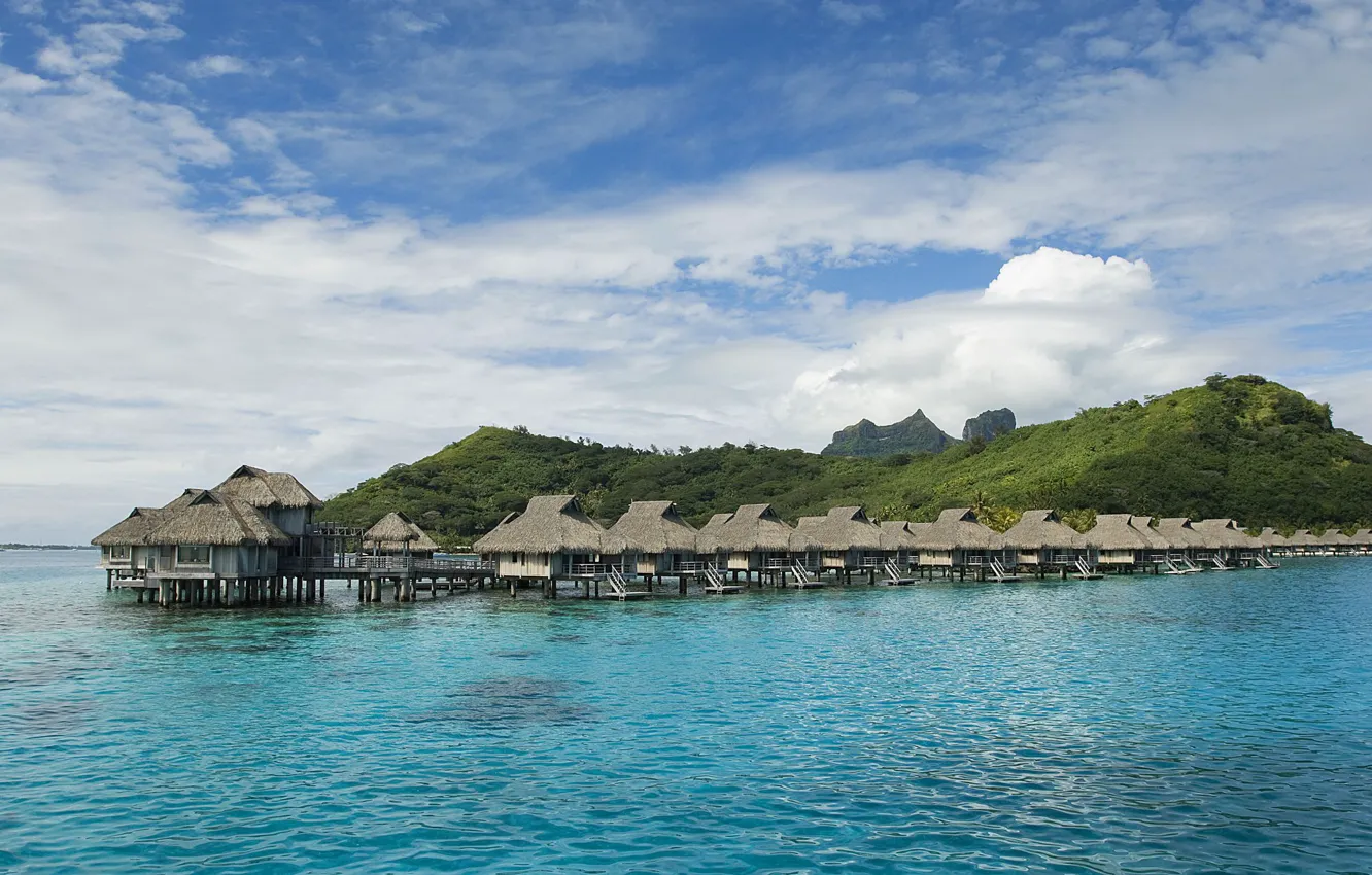 Photo wallpaper sea, stay, Bungalow, Tahiti