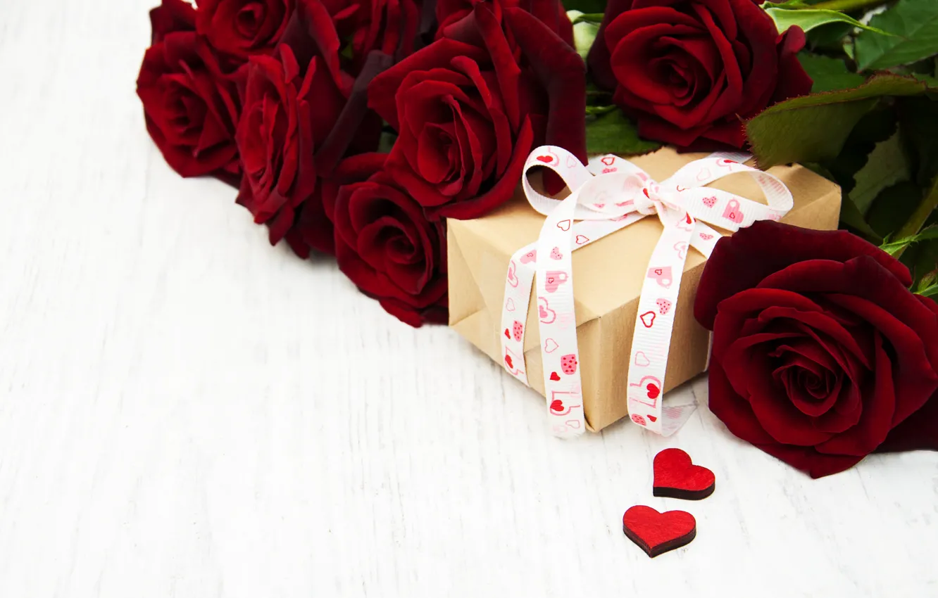 Photo wallpaper roses, bouquet, hearts, red, Olena Rudo
