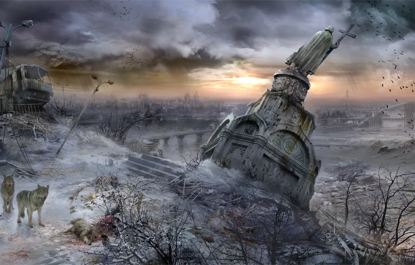 Photo wallpaper wolf, art, monument, beast, pustosh, Vladimir