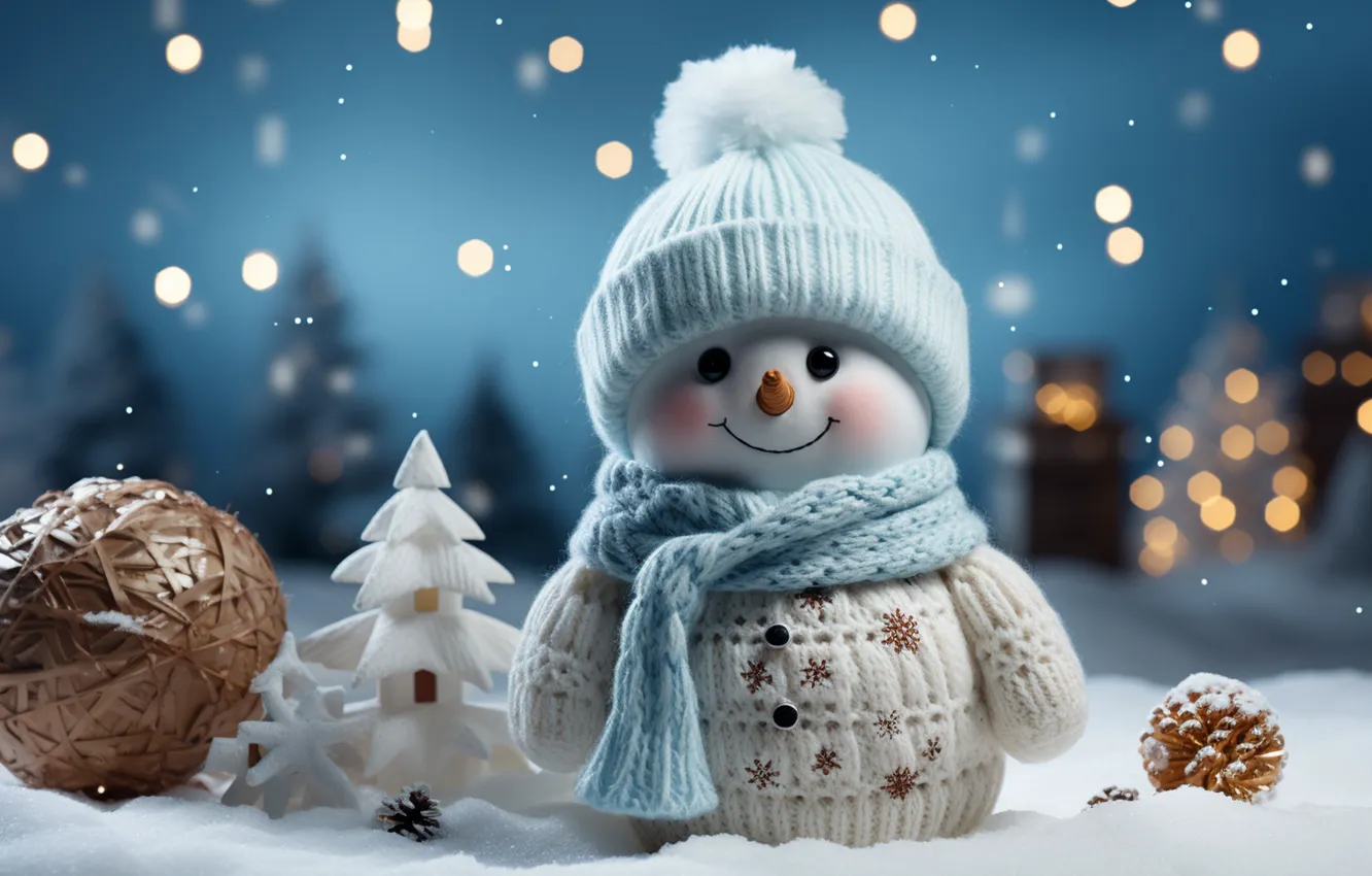 Photo wallpaper winter, snow, decoration, snowflakes, new year, Christmas, snowman, Christmas