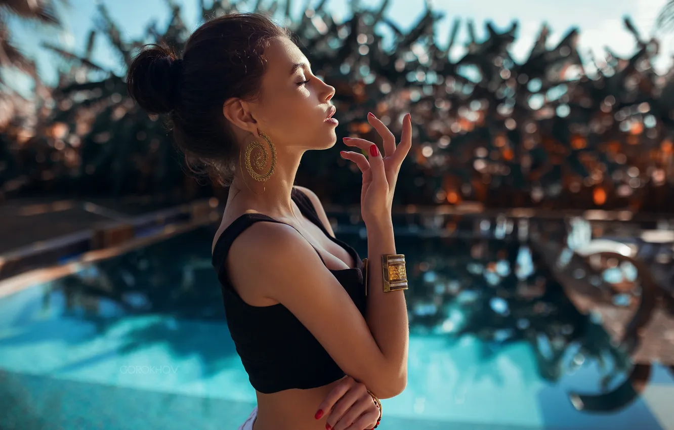 Photo wallpaper girl, fashion, blue, beautiful, model, beauty, hair, Gorokhov