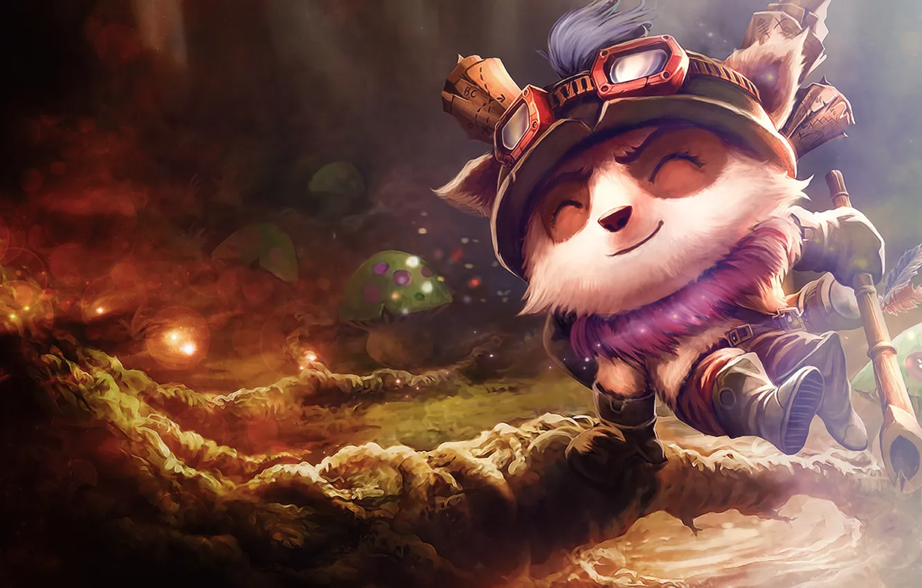 Photo wallpaper forest, rays, trees, happiness, roots, smile, mushrooms, art