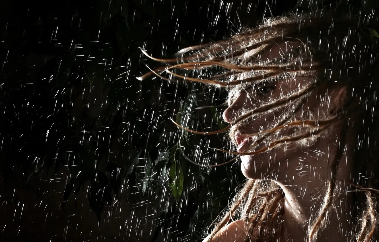 Photo wallpaper girl, drops, rain