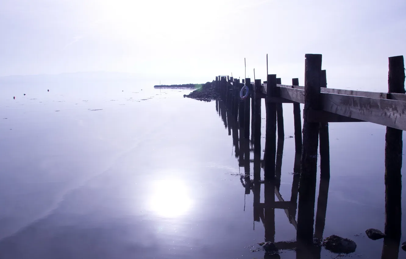 Photo wallpaper landscape, bridge, lake, morning