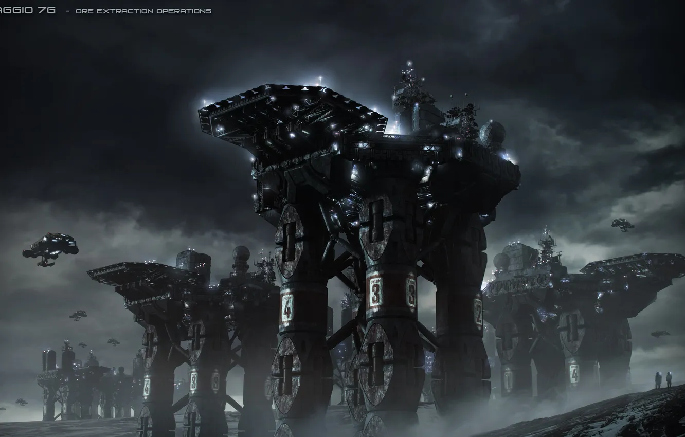 Photo wallpaper people, ship, construction, port, landing pad