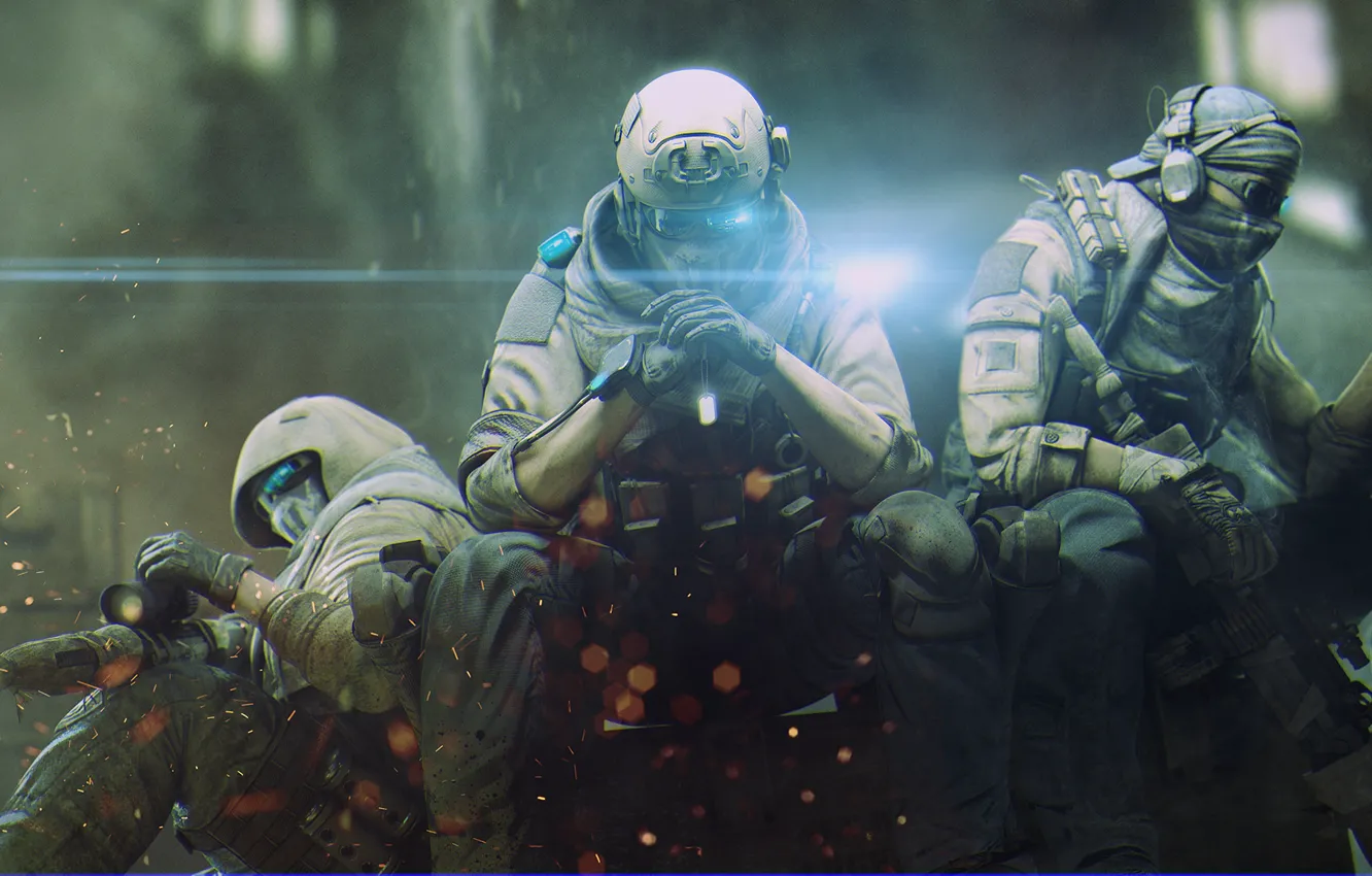 Photo wallpaper glare, weapons, sparks, equipment, Ghost Recon, soldyty