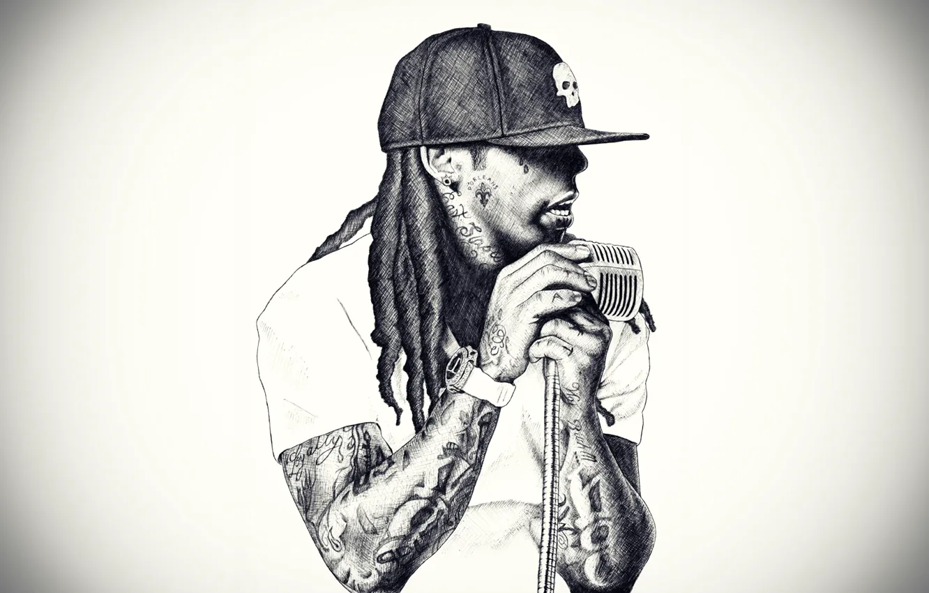 Photo wallpaper microphone, dreadlocks, baseball cap, singer, rap, RAP, Lil wayne