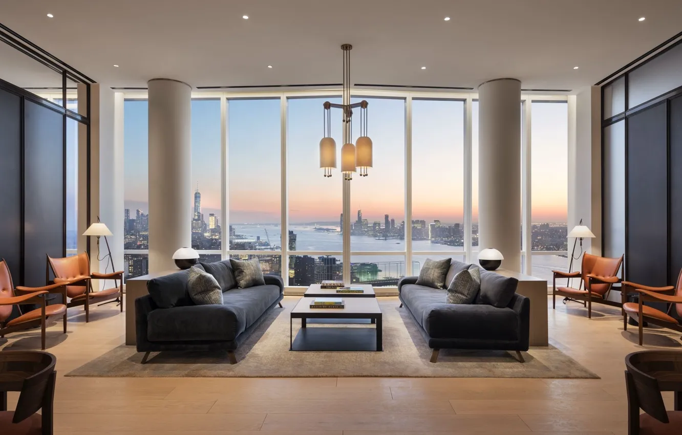 Photo wallpaper design, style, interior, Tower, megapolis, living room, 15 Hudson Yards