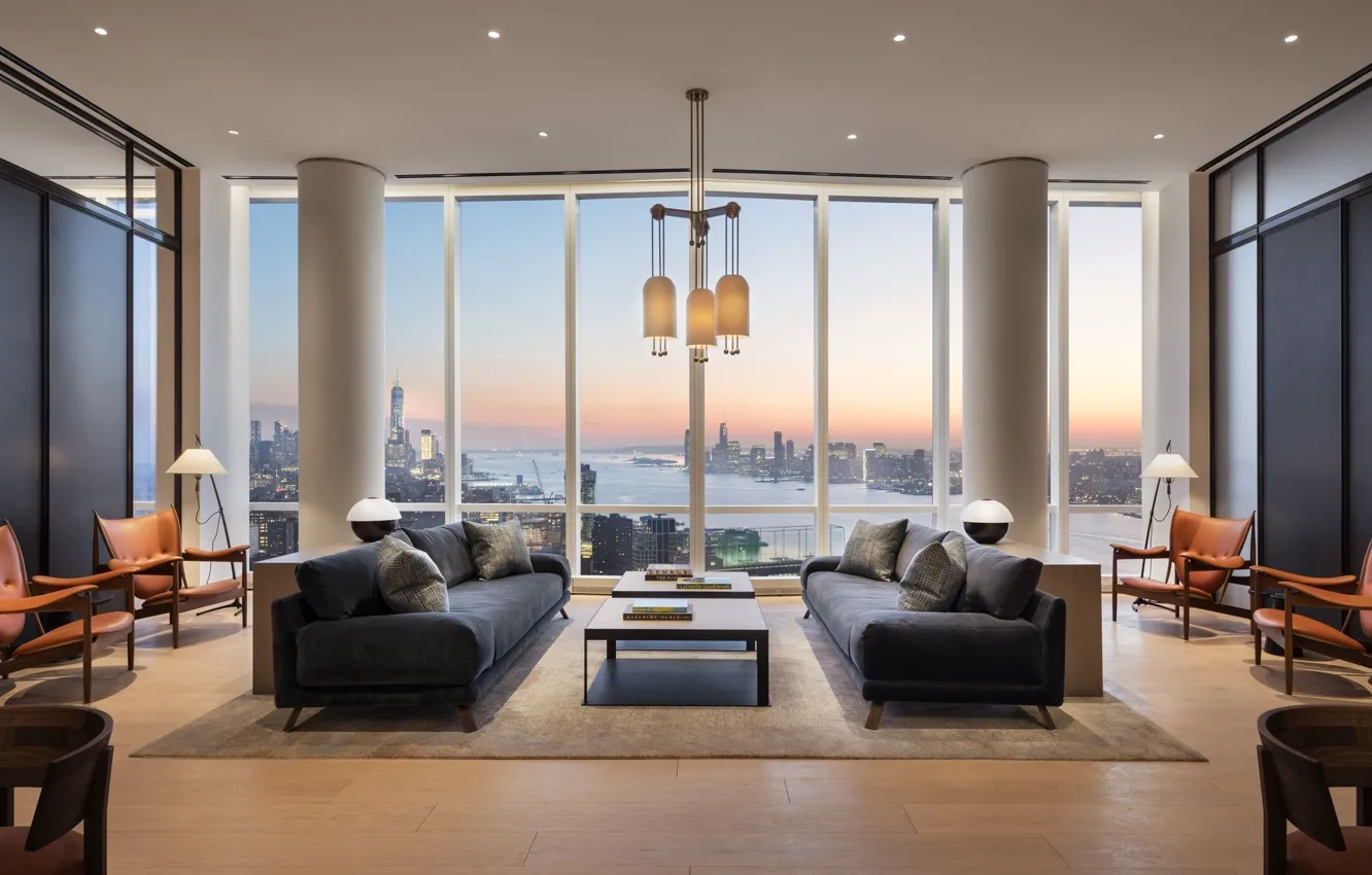 Photo wallpaper design, style, tower, interior, megapolis, living room, 15 Hudson Yards