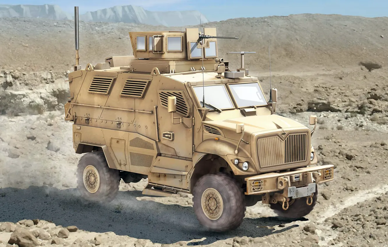 Photo wallpaper 4x4, APC, MRAP, minestone zastosowany, International MaxxPro, protected from undermining and attack from ambush, Mine …