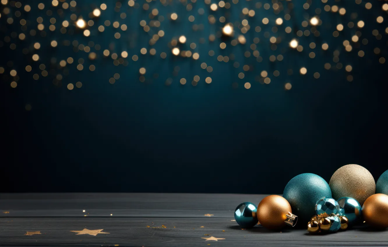 Photo wallpaper balls, blue, the dark background, balls, new year, Christmas, the scenery, gold