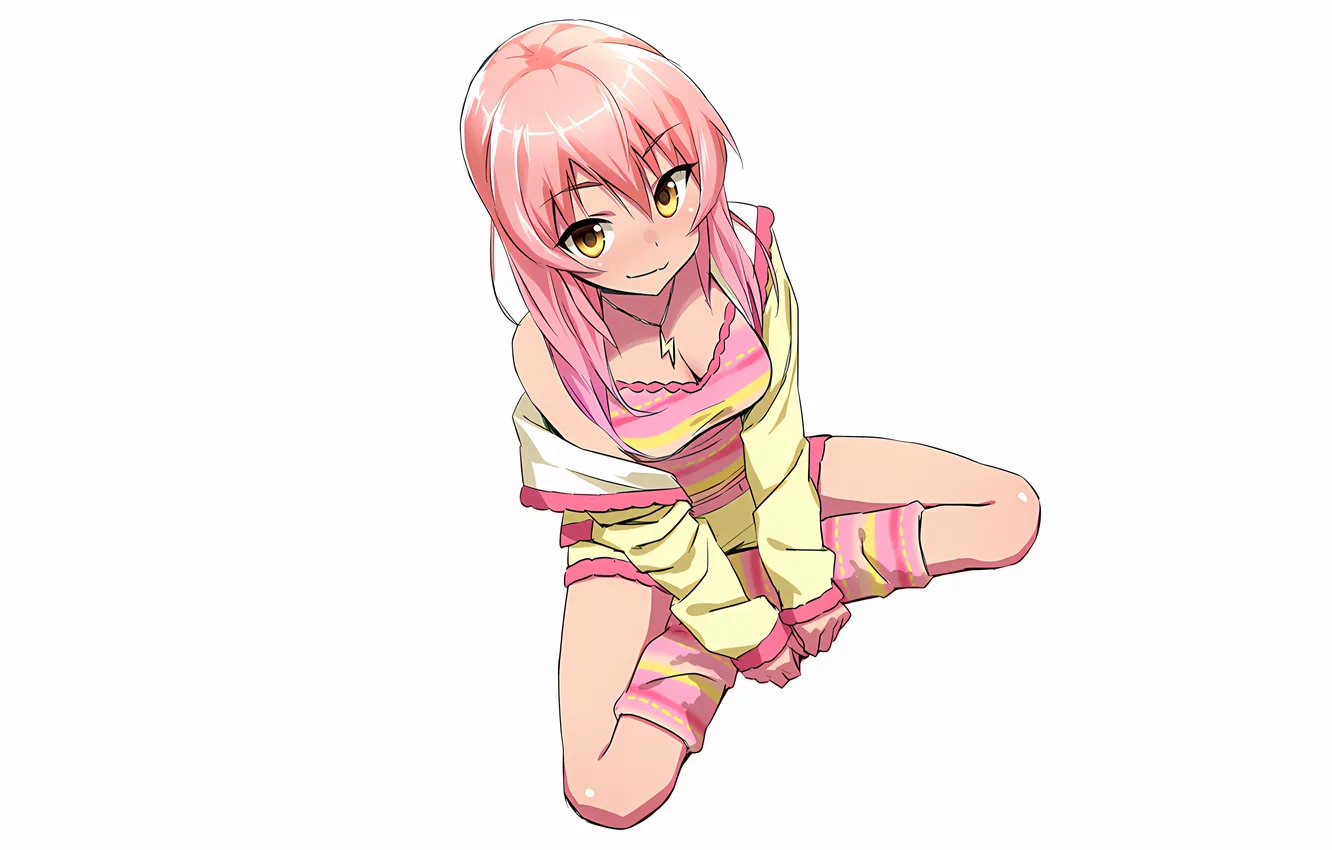 Photo wallpaper girl, sexy, cleavage, shorts, pink hair, long hair, legs, boobs