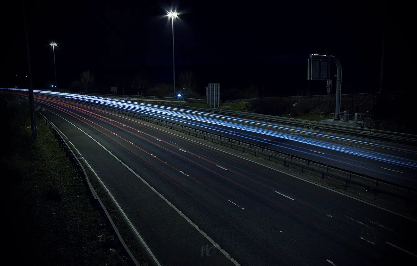 Photo wallpaper road, Lights, Night, Autobahn