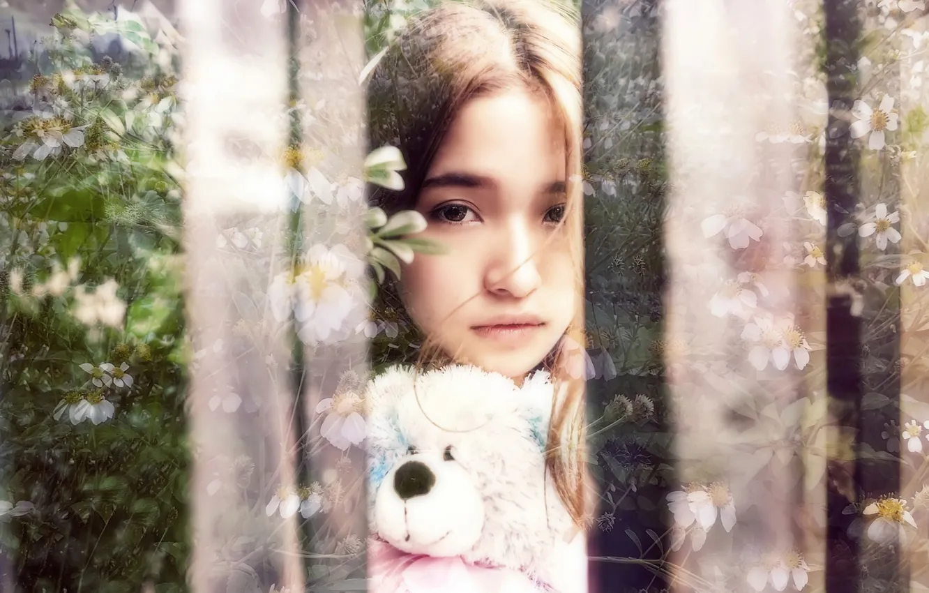 Photo wallpaper flowers, toy, art, girl, Flowers shadow