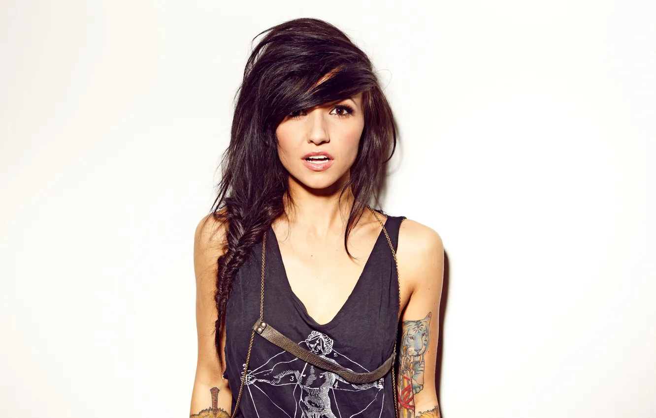 Photo wallpaper look, girl, brunette, tattoo, Lights Valerie Poxleitner