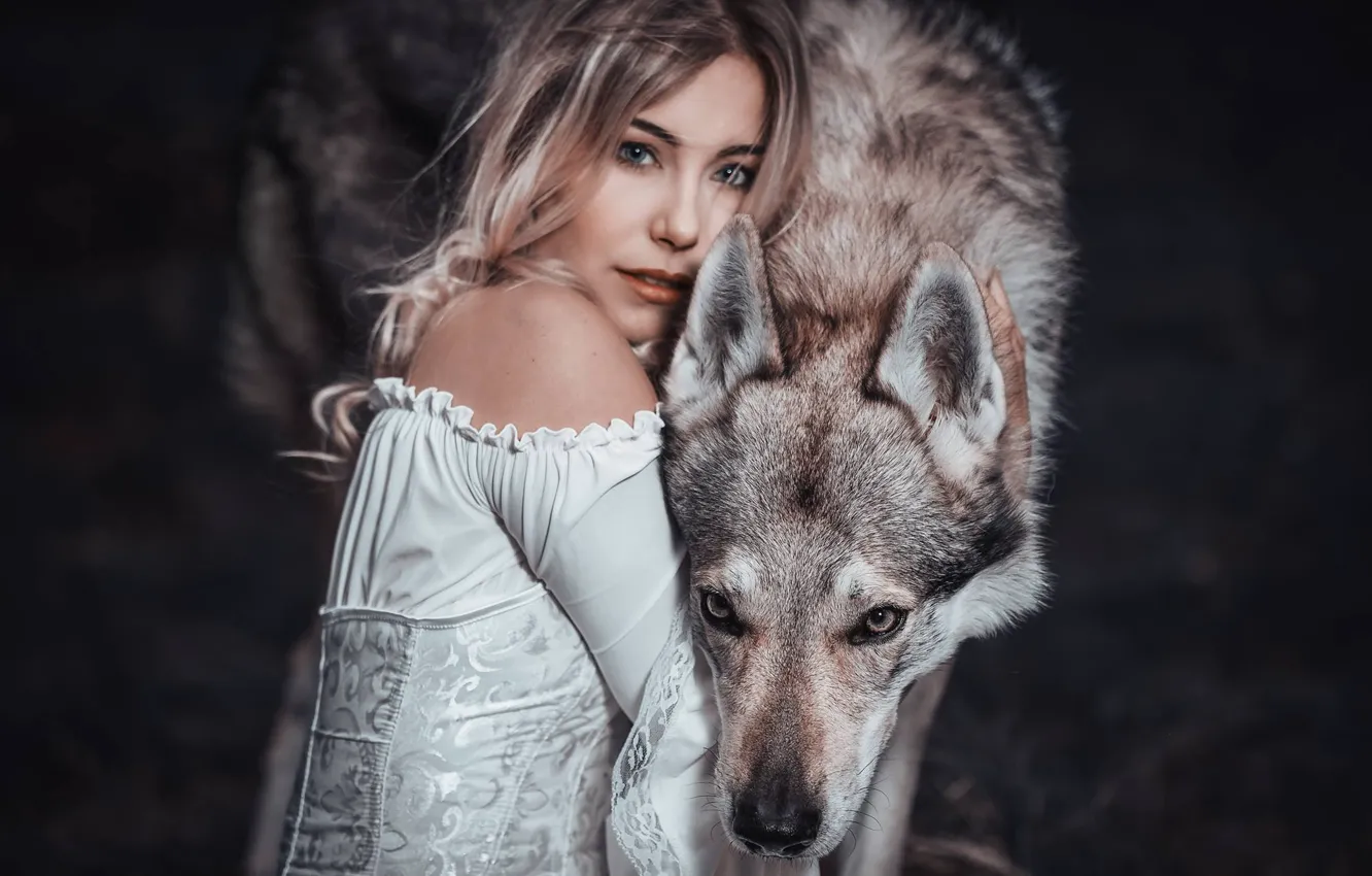 Photo wallpaper girl, wolf, friends, Cessy We