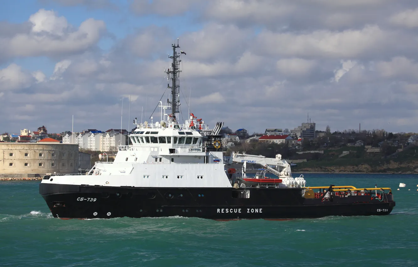 Photo wallpaper sea, black, tug, lifeguard