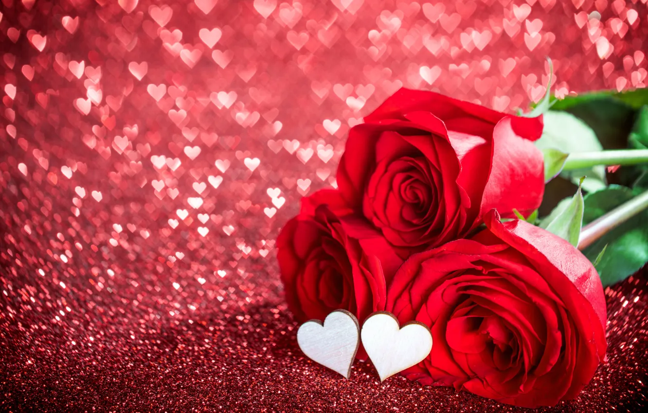 Photo wallpaper love, flowers, holiday, roses, hearts, Valentine's day