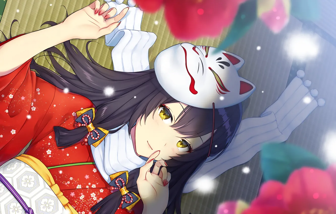 Photo wallpaper look, girl, mask