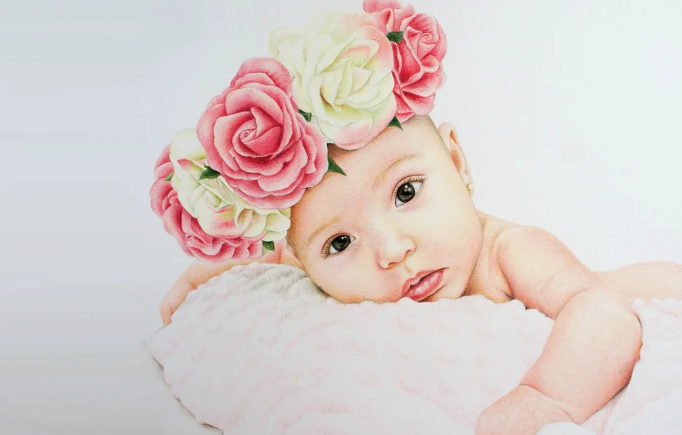 Photo wallpaper art, wreath, baby, child, Eva Garrido