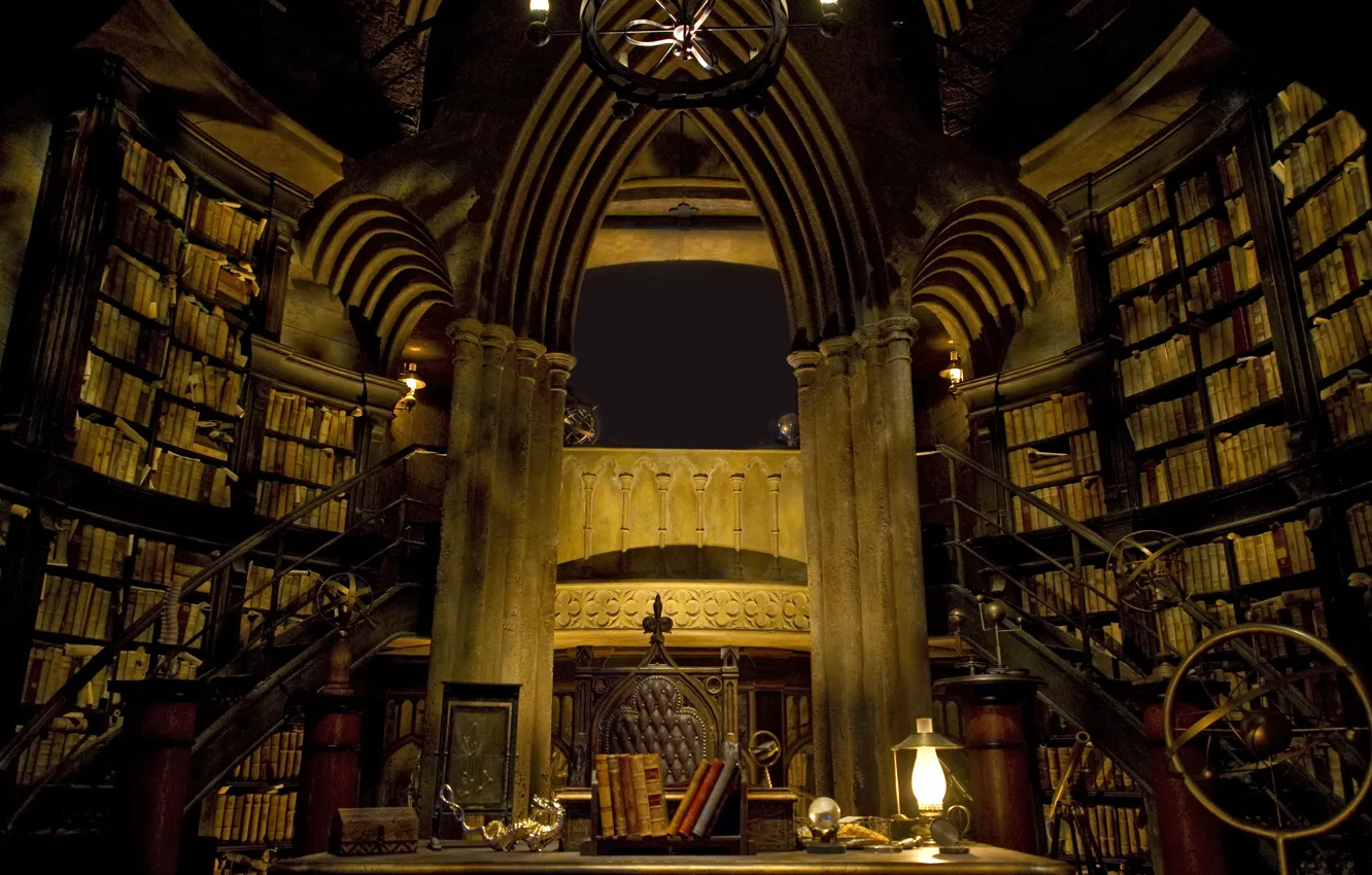 Photo wallpaper Hogwarts, library, castle inside