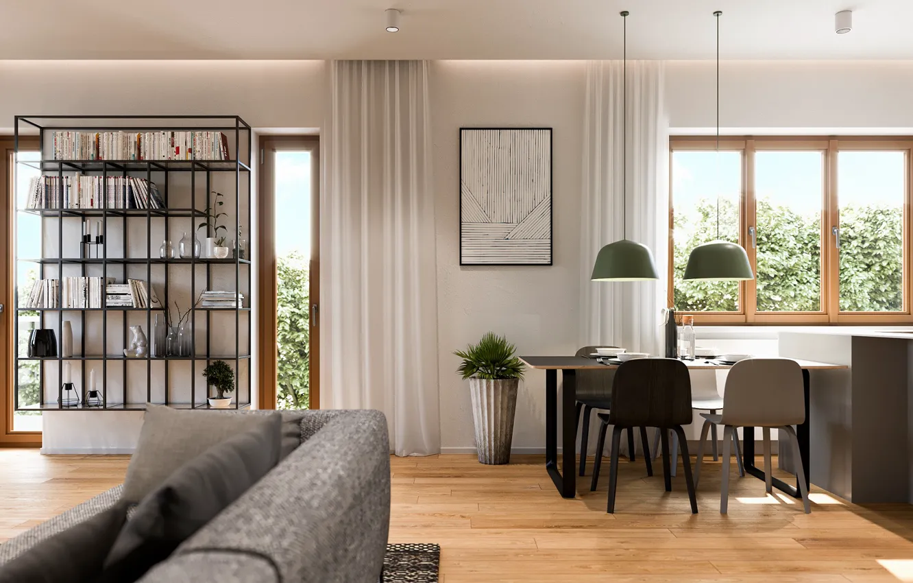 Photo wallpaper Prague-6, interior, dining room, library, living room, Lysolaje